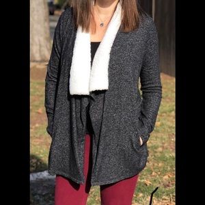 Faux fur collar waterfall cardigan